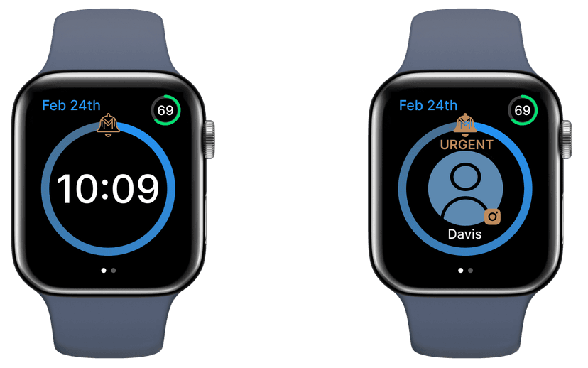 The MindMii watch face showing the screens for the steps described to the left.